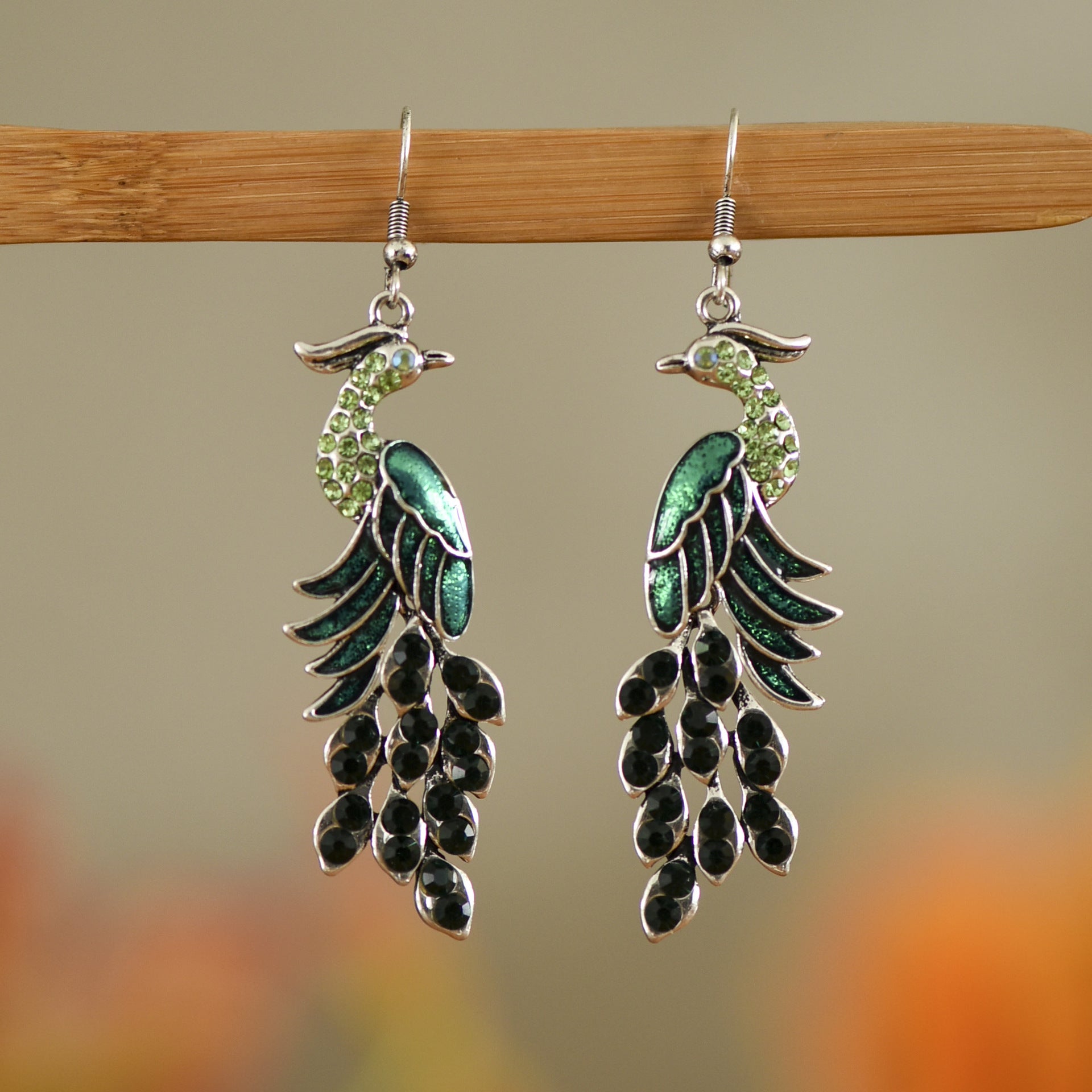 European Texture Peacock Earrings Retro