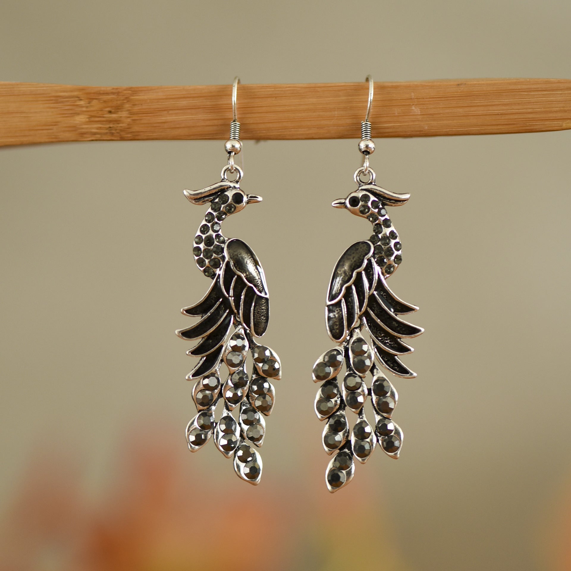 European Texture Peacock Earrings Retro