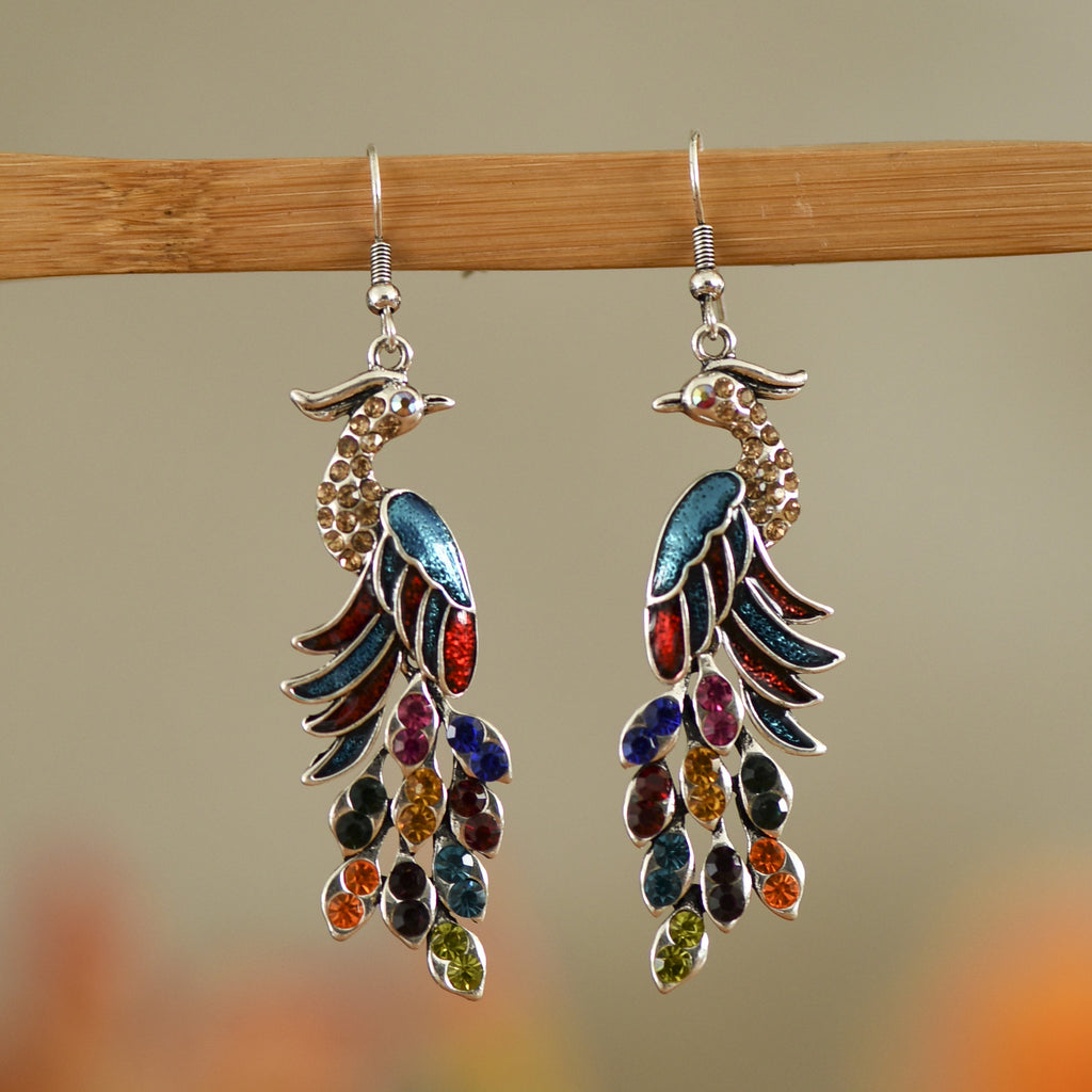 European Texture Peacock Earrings Retro